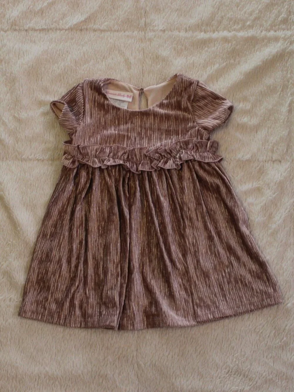 Bonnie Baby Girl Short Sleeve Crinkle Velvet Dress